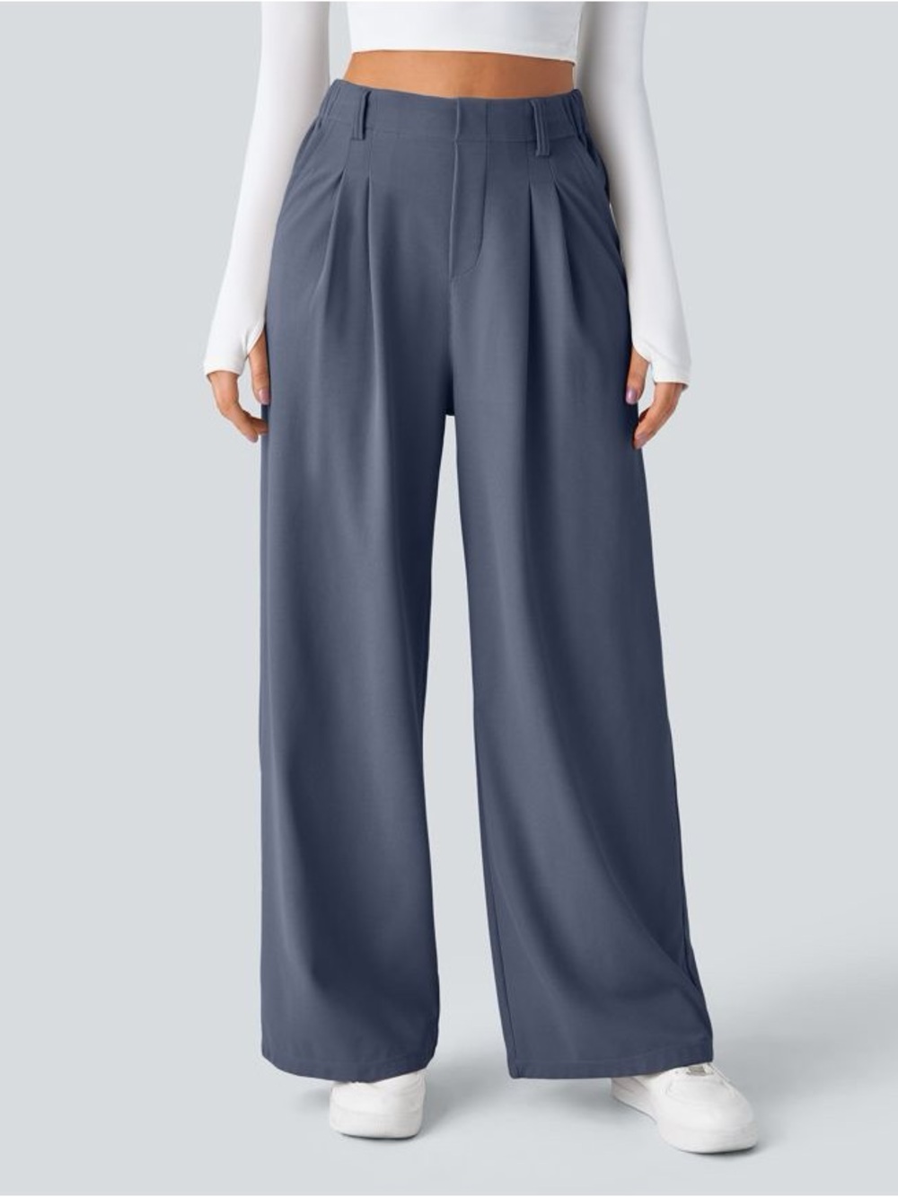 HALARA High Waisted Waffle Wide Leg Work Pants Grisaille Small Tall NWT
